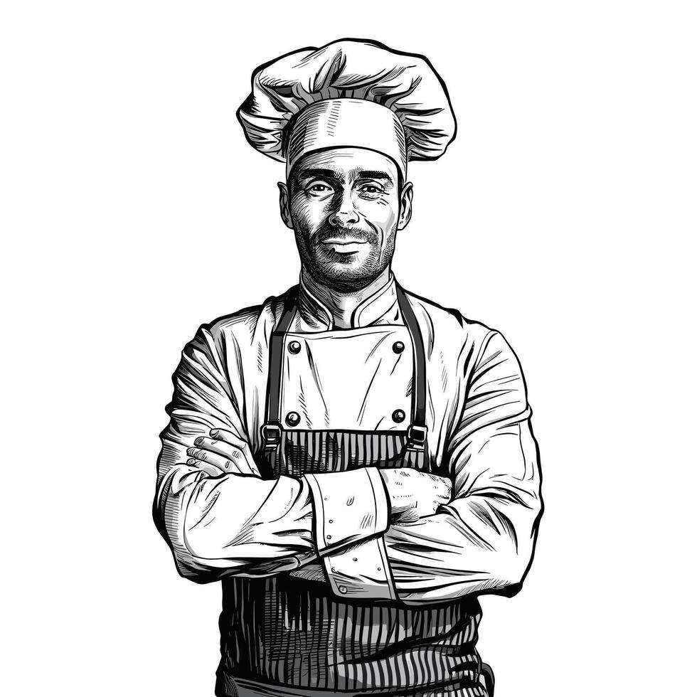 Chef black and white illustration vector