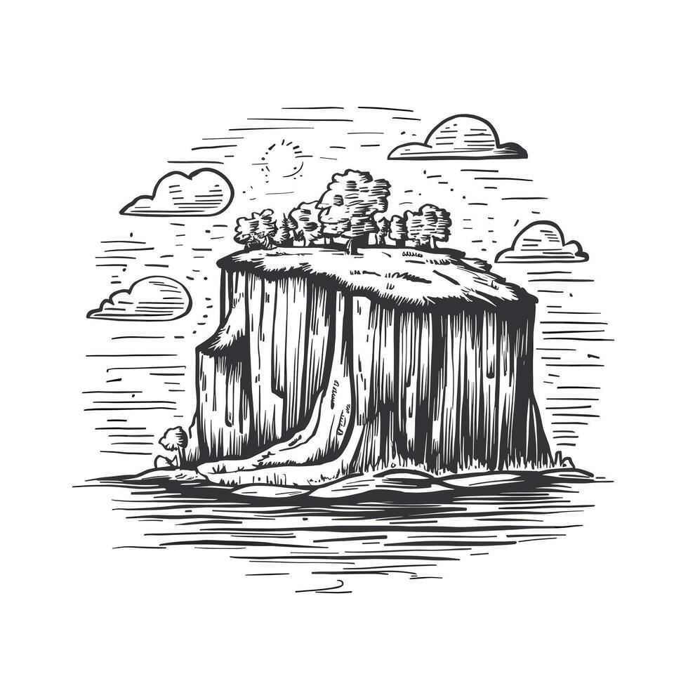 An island with trees and a rock in the middle vector