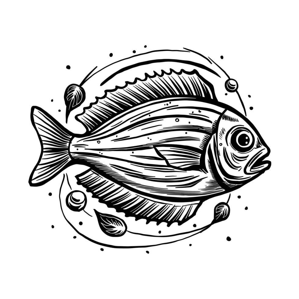 Fish illustration in black and white vector