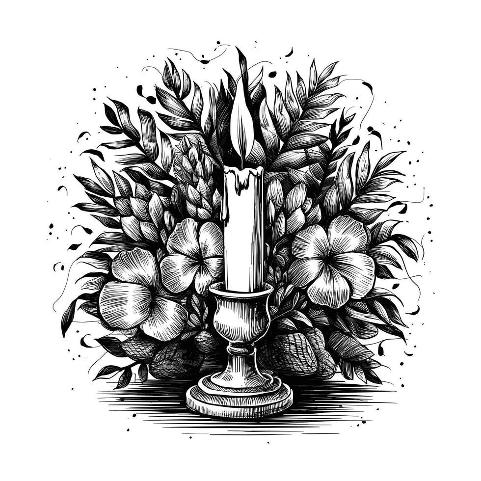 An illustration of a candle and flowers vector