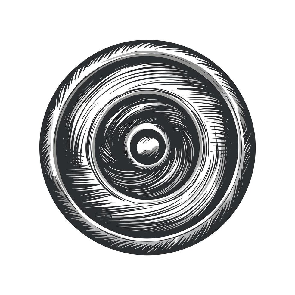 A black and white drawing of a circular object vector