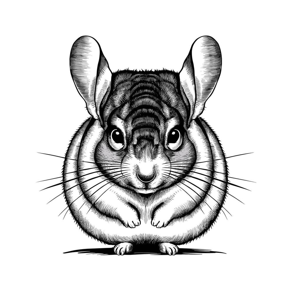 A black and white drawing of a chinchilla vector