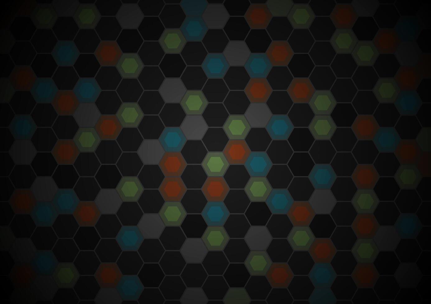Black and colorful hexagons tech pattern design vector
