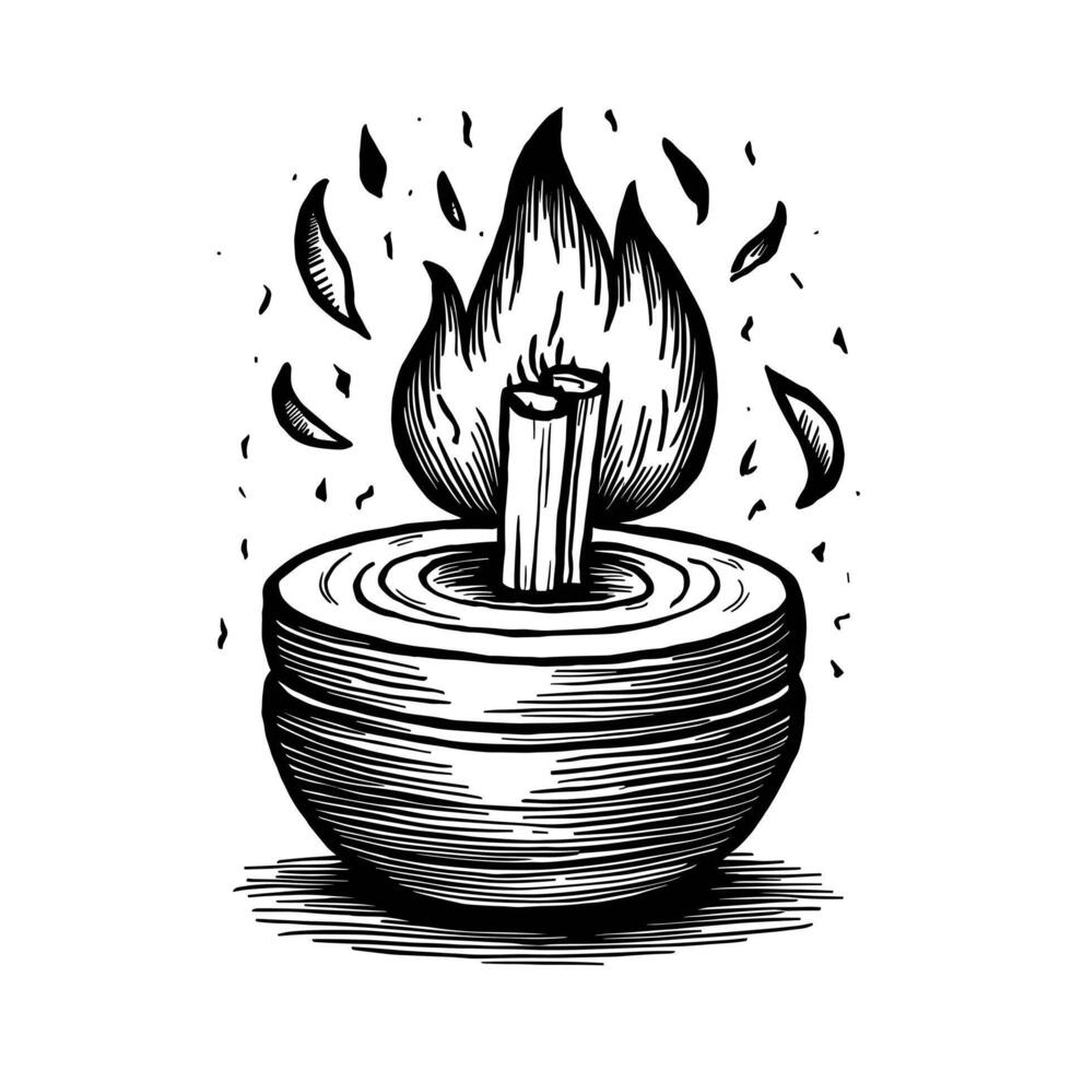 A black and white drawing of a burning candle vector