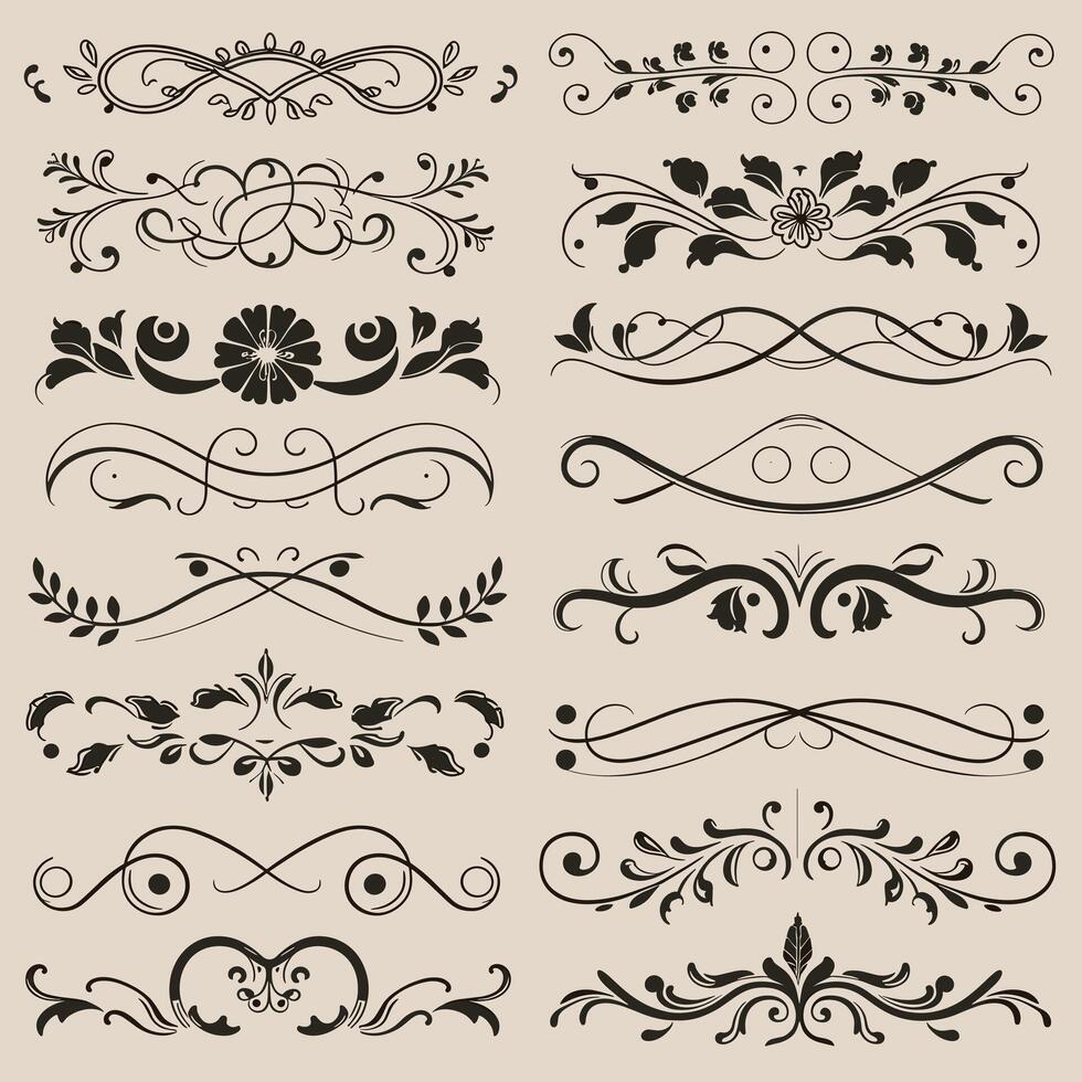 Set of vintage decorative elements, calligraphic design elements, scroll, scroll frame, scroll border vector