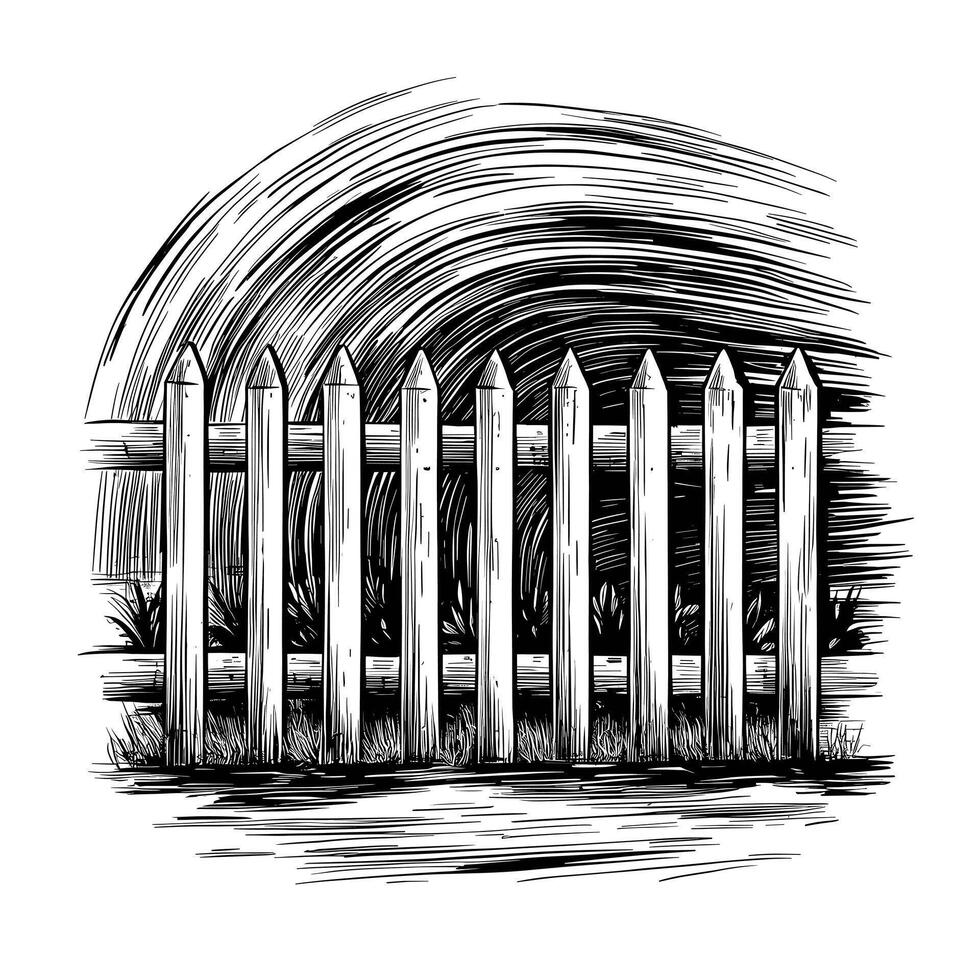 A black and white drawing of a fence vector