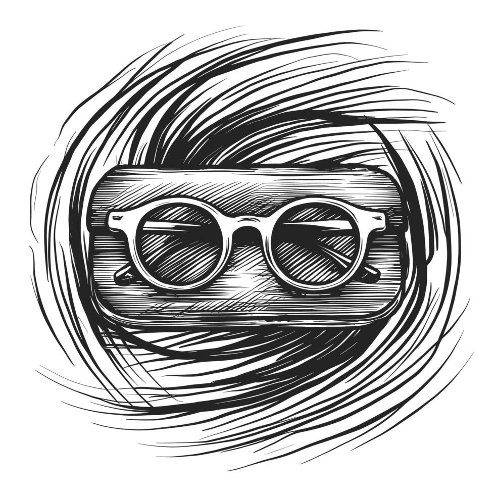 A drawing of glasses with a swirl in the background vector
