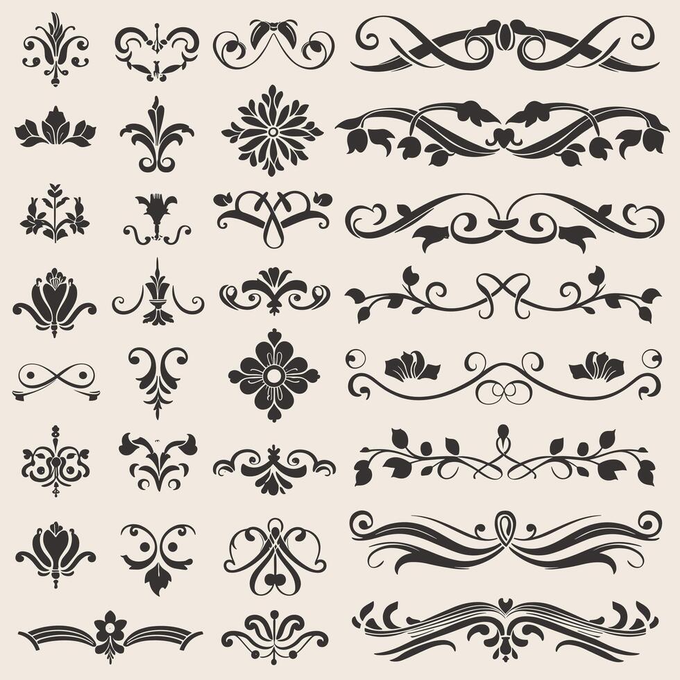 Set of vintage decorative elements, calligraphic design elements, decorative elements, floral design elements, vector