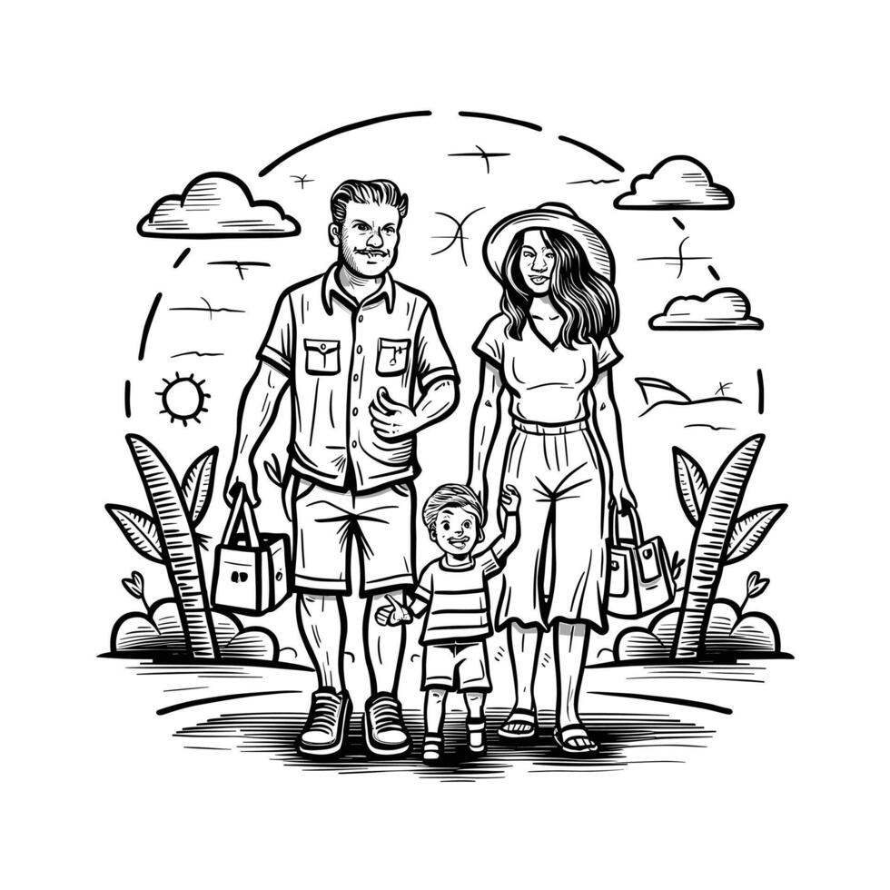 A family walking in the park with their child vector