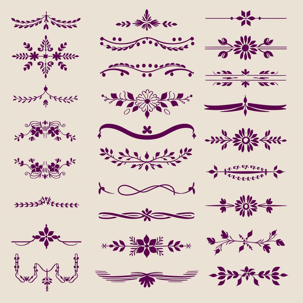 A set of decorative floral designs vector