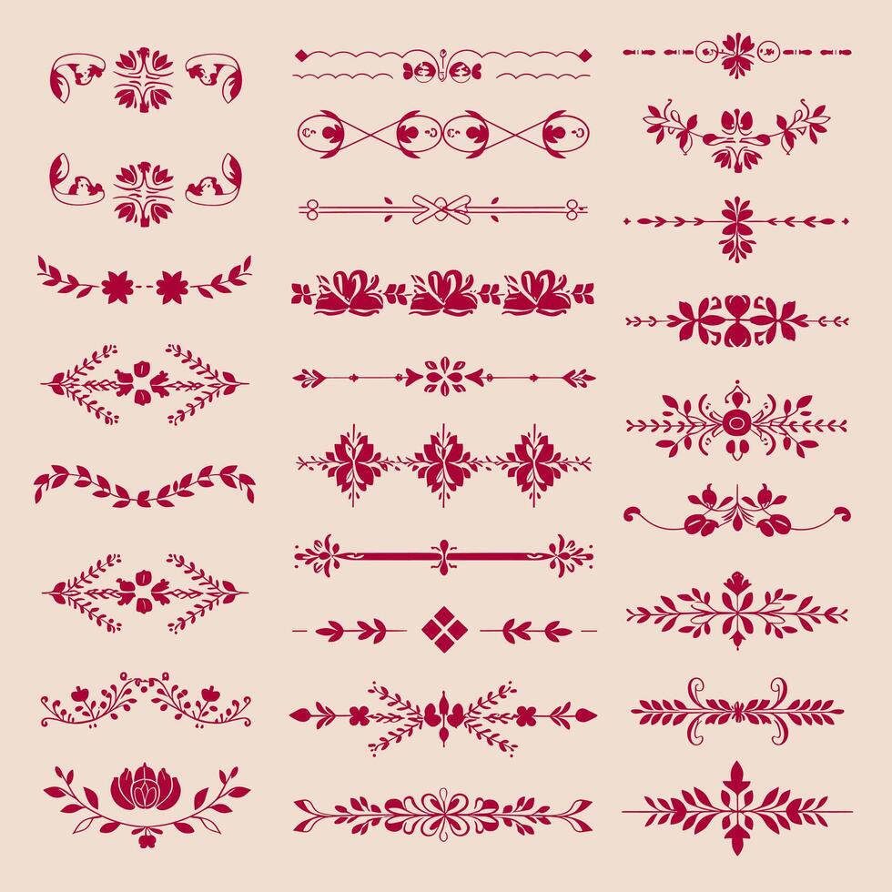 Set of vintage floral design elements illustration vector