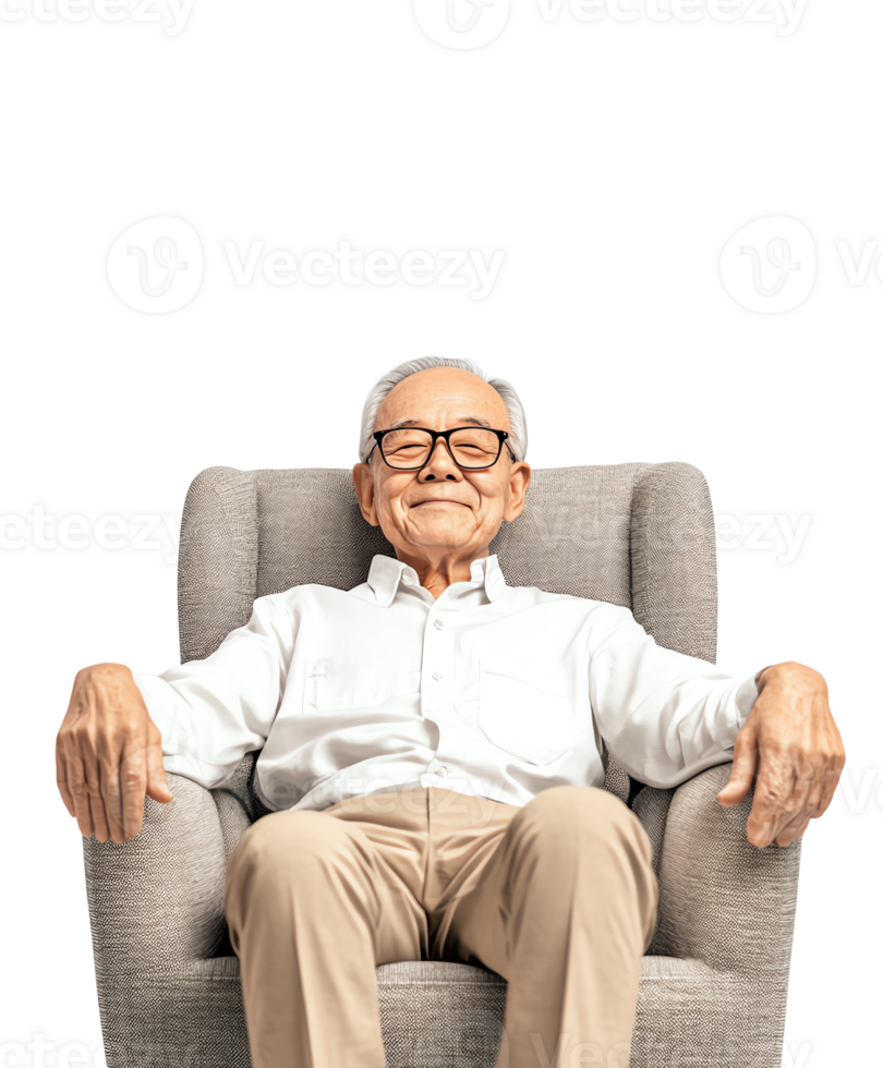 An elderly man sitting in a chair png