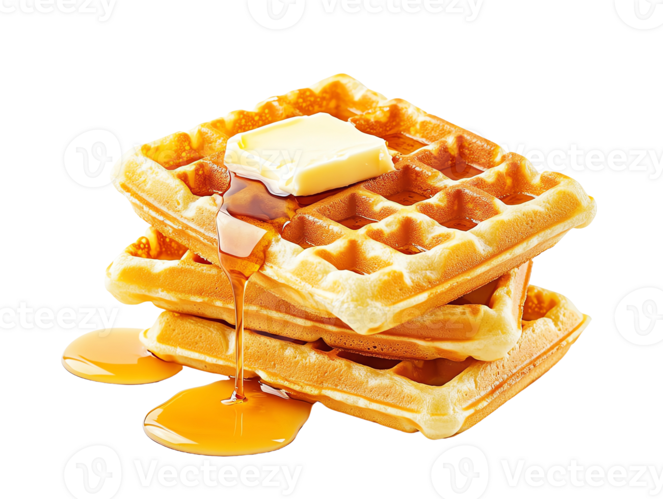 A stack of waffles with butter and syrup png