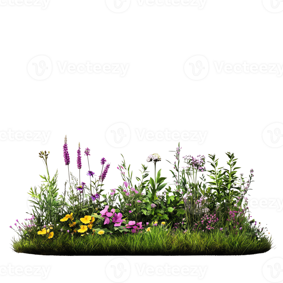A flower bed with many different types of flowers png
