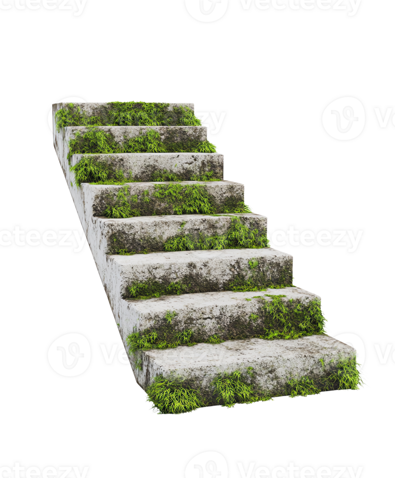 A set of stairs with moss growing on them png
