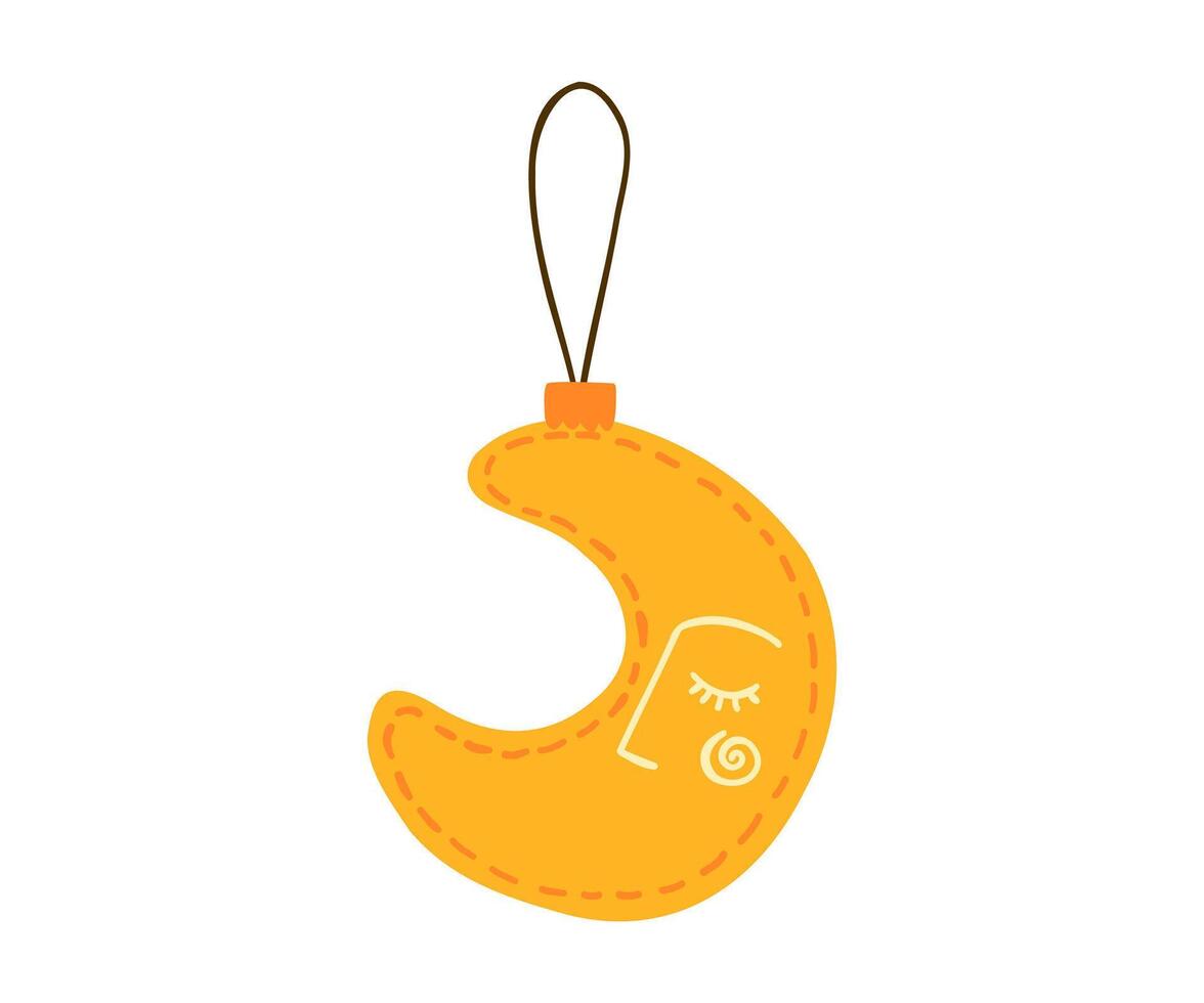 The Christmas tree moon decoration is hand drawn in a flat style. New Year, Christmas, Holiday. vector