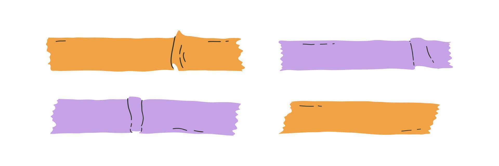 Set with colored sticky paper tape drawn in flat style. Hand drawn illustration. vector
