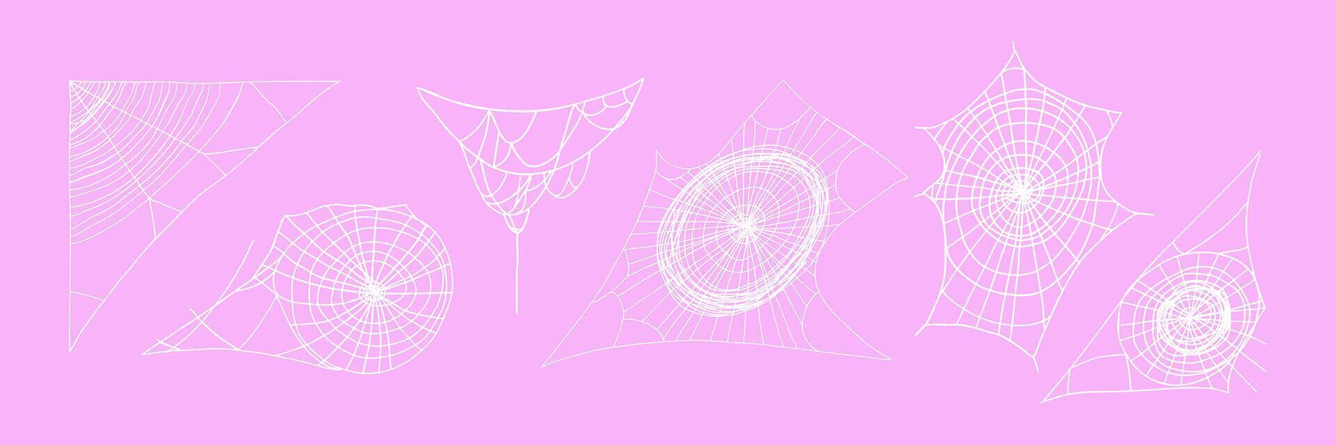 Set of spider web in flat style. Hand drawn illustration. vector