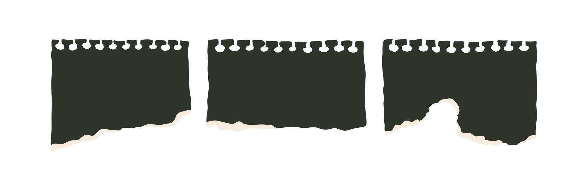Set with torn pieces of paper drawn in flat style. Hand drawn illustration. vector