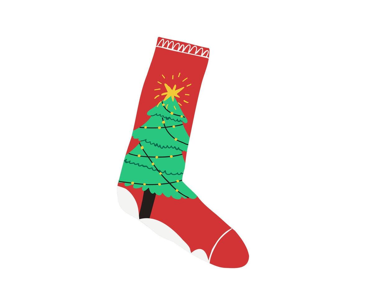 Christmas sock in flat style. Hand drawn illustration. vector