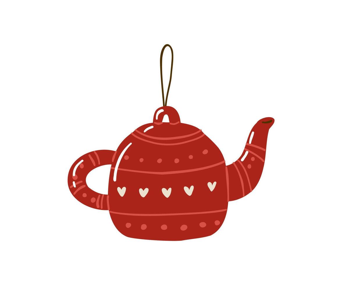 Christmas decoration teapot for the tree is drawn in a flat style by hand. New Year, Christmas, Holiday. vector