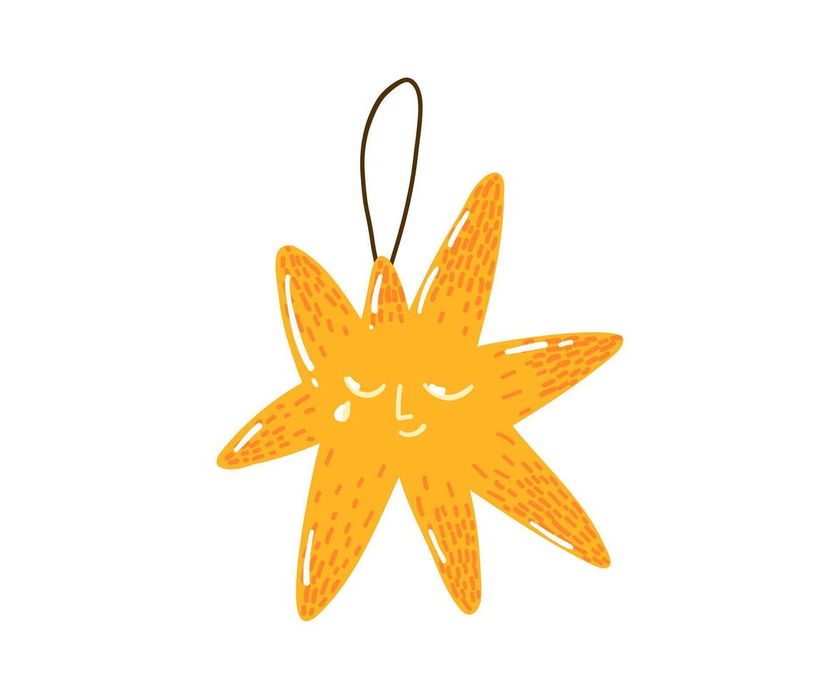Christmas star decoration for the tree is drawn in a flat style by hand. New Year, Christmas, Holiday. vector