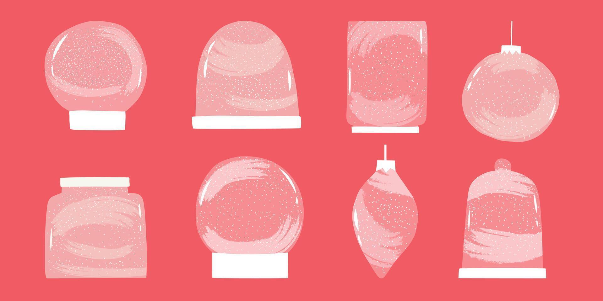 Set with snow globes in flat style. Winter, holidays, Christmas. Hand drawn illustration. vector