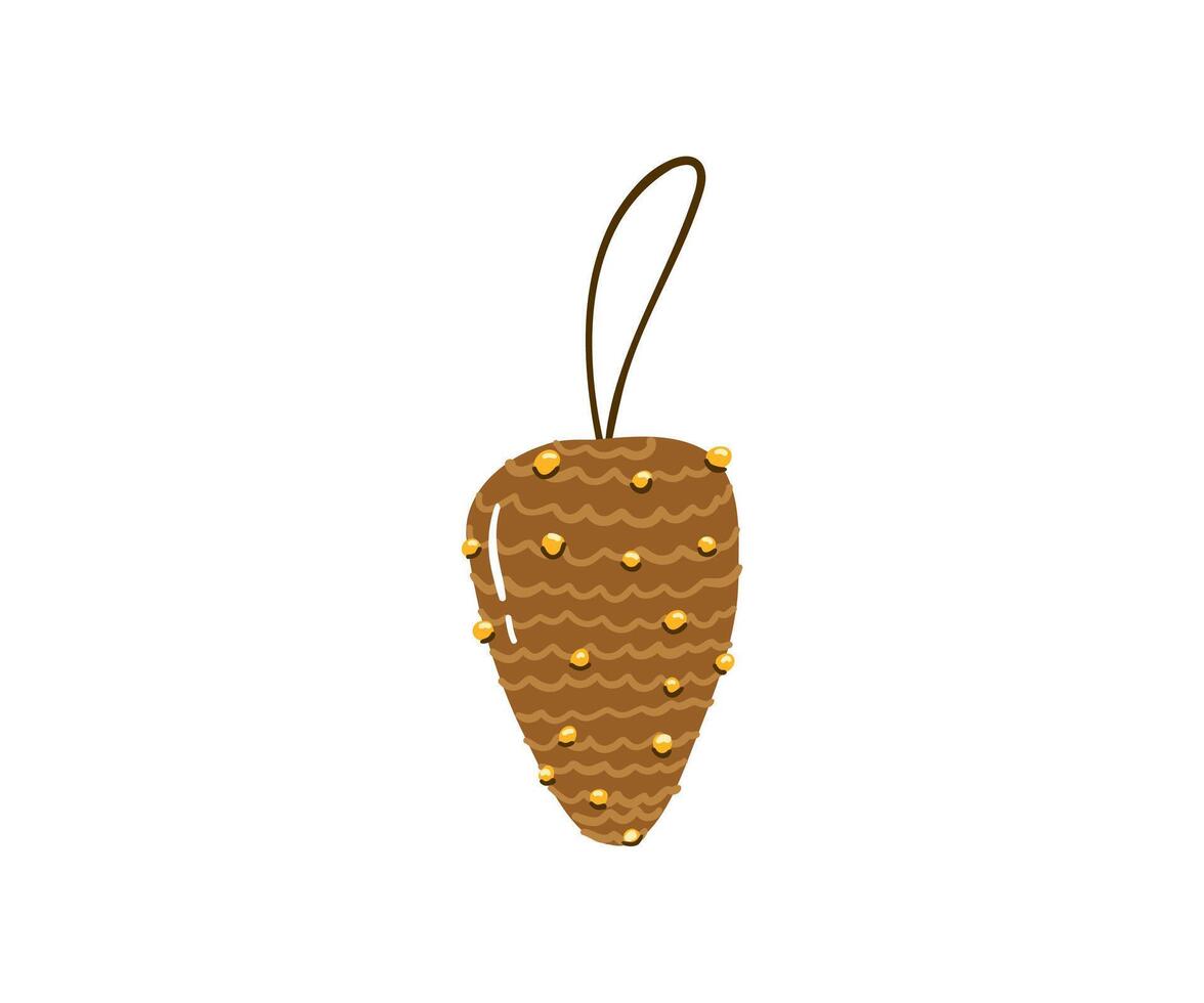 Christmas tree cone decoration is hand drawn in flat style. New Year, Christmas, Holiday. vector