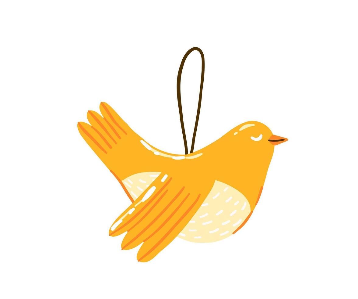 Christmas bird decoration for the tree is drawn in a flat style by hand. New Year, Christmas, Holiday. vector