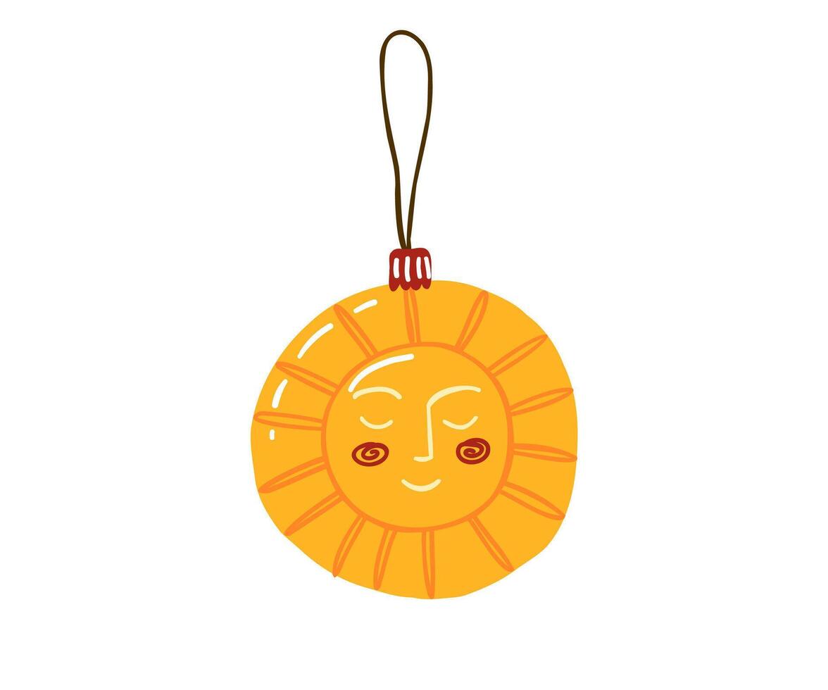 Christmas tree sun decoration is hand drawn in flat style. New Year, Christmas, Holiday. vector