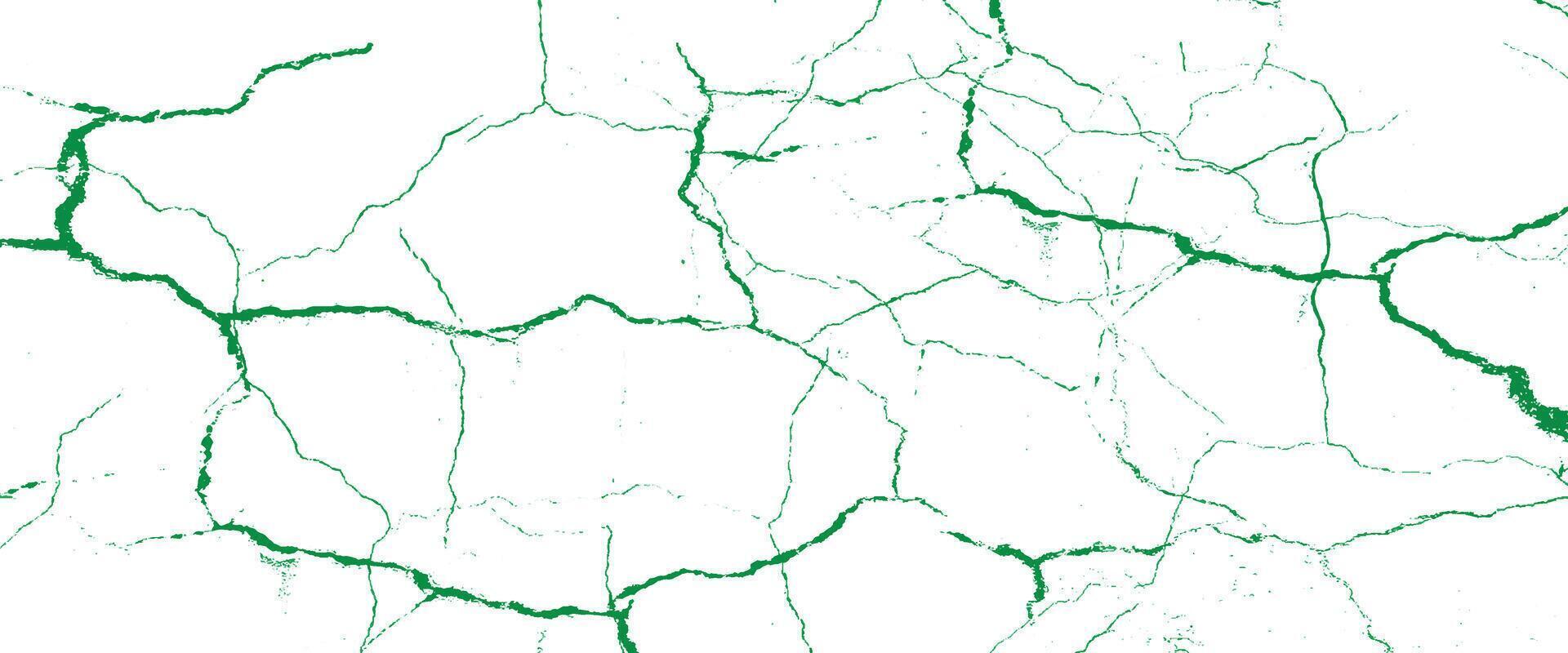 green and white of a cracked wall background with cracks vector