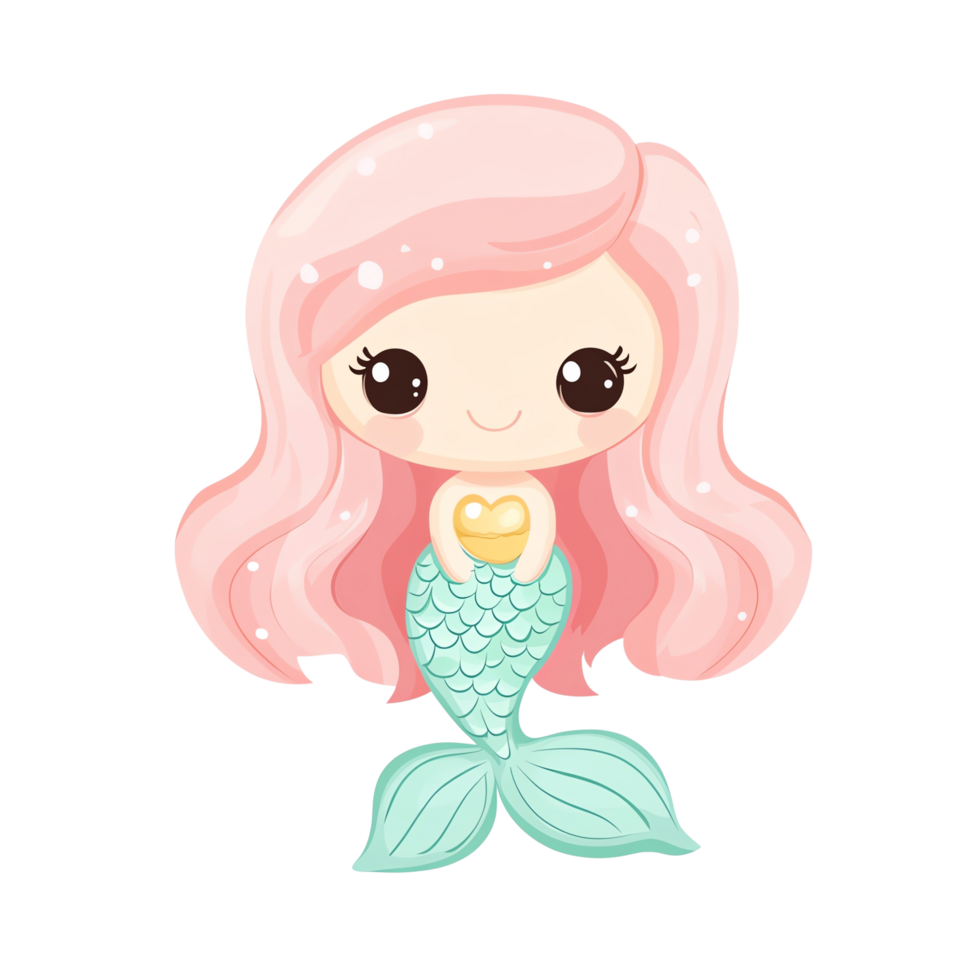 Cute little mermaid with pink hair and a heart png