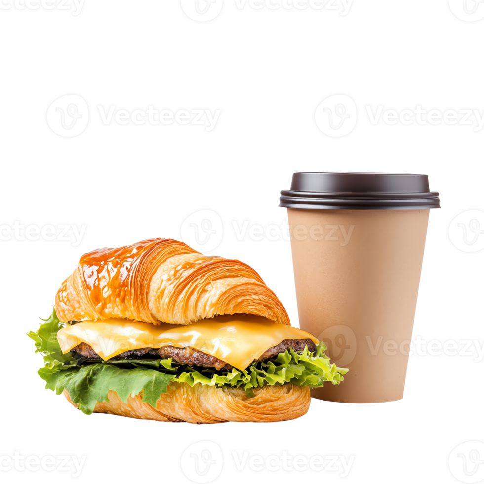 A croissant sandwich and a cup of coffee png