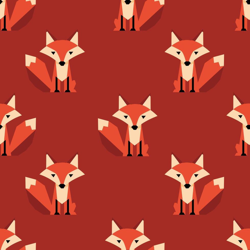 Seamless Fox Pattern on Red Background vector