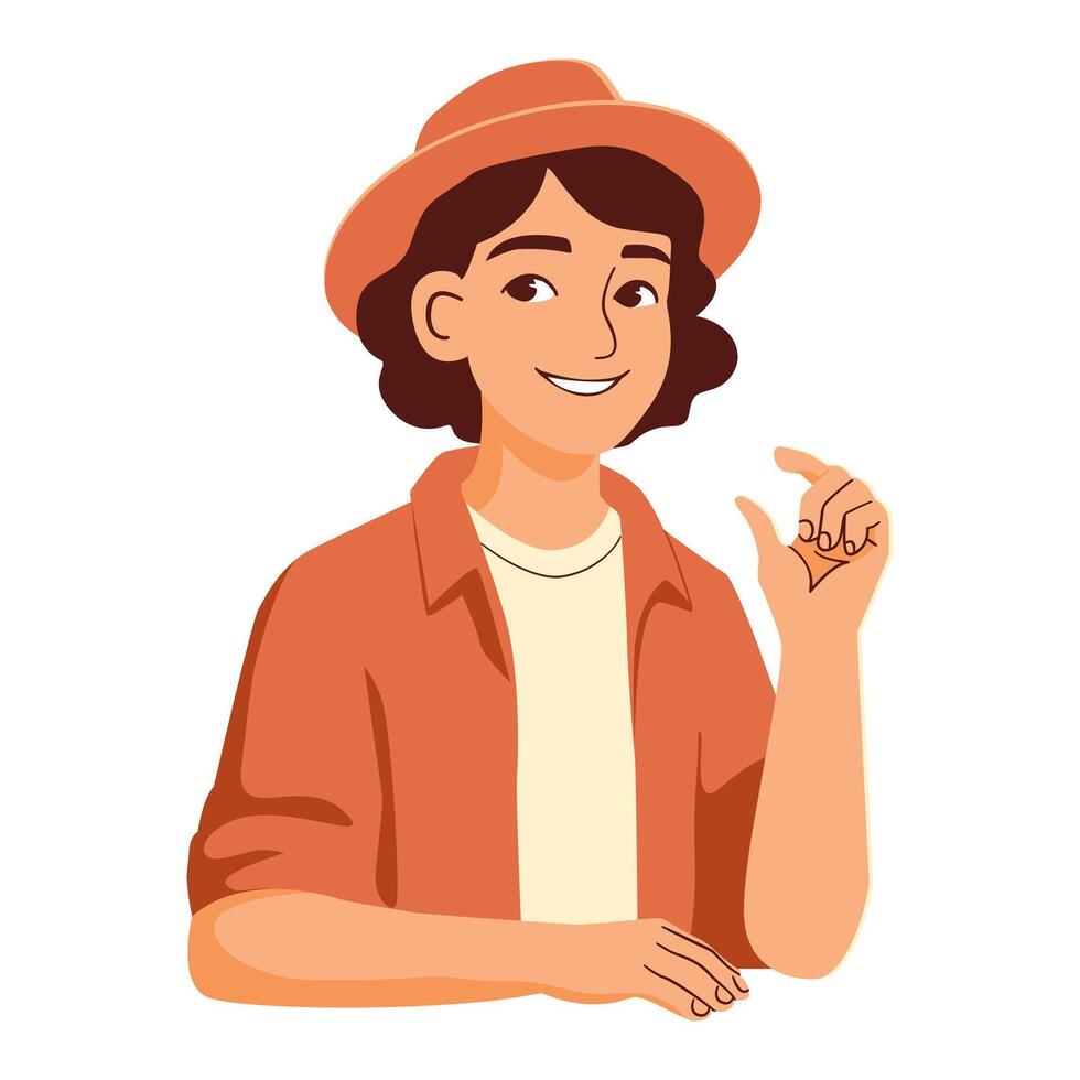 a man in a hat is pointing to his finger vector