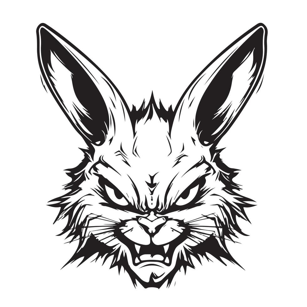A black and white illustration of a rabbit head vector