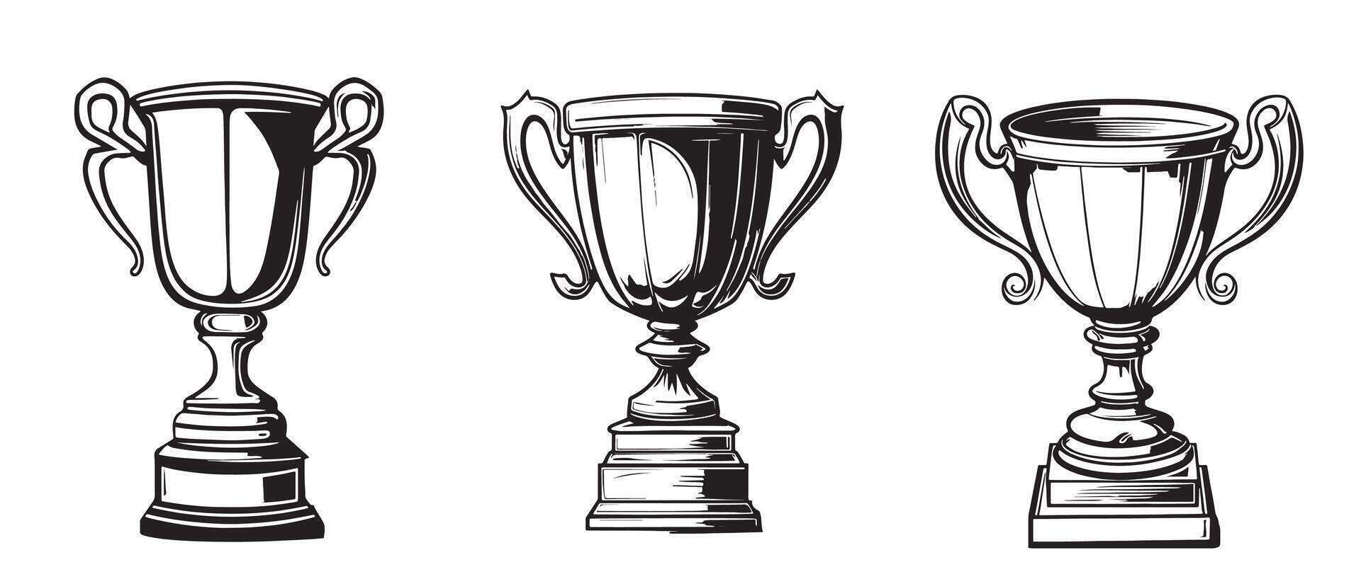 Three trophy cups in different styles vector