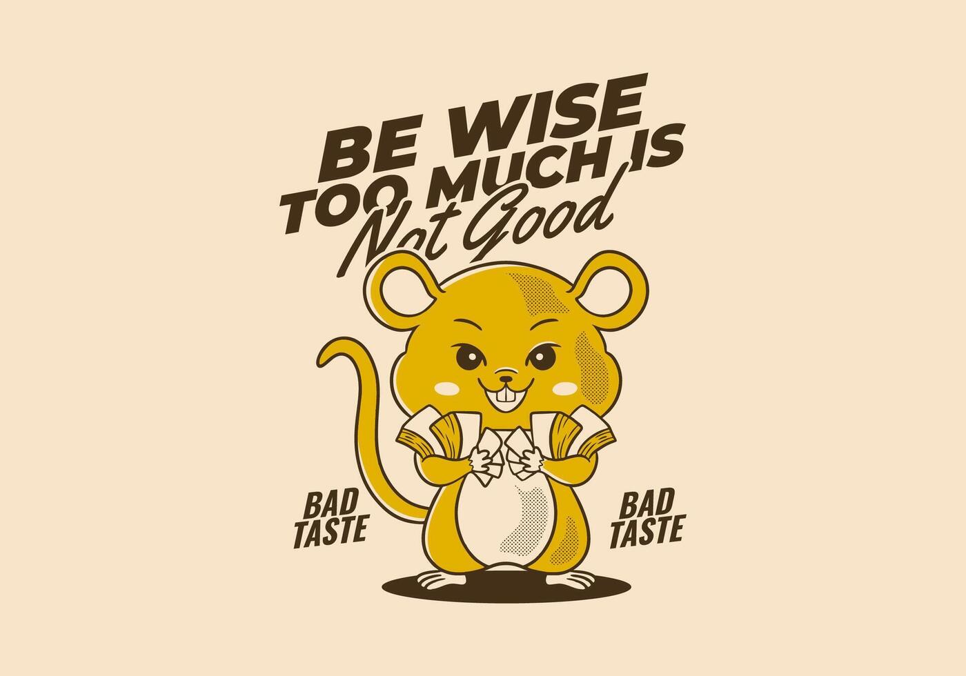 Retro rat mascot character holding a lot of money, good for t shirt print vector