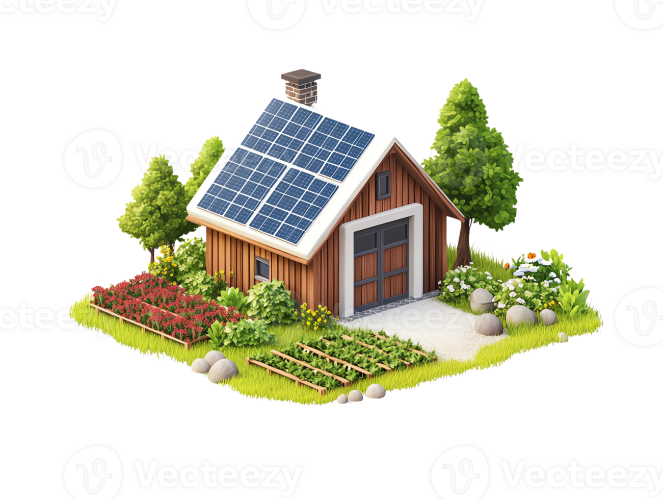 A small house with solar panels on the roof png