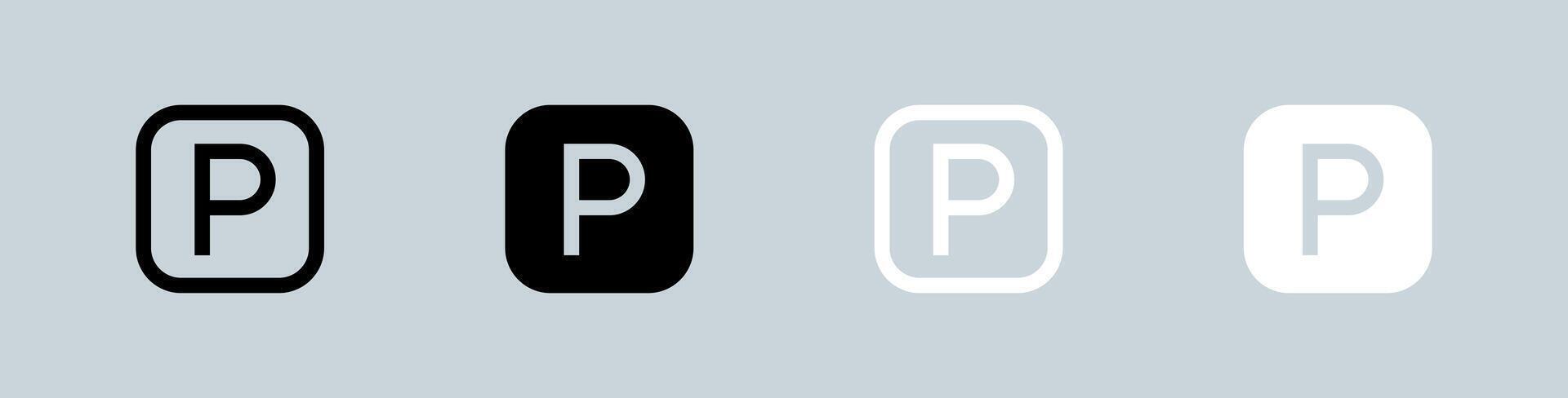Parking icon set in black and white. Automobile signs illustration. vector