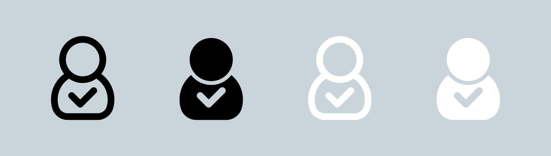 Approved icon set in black and white. Confirm signs illustration. vector