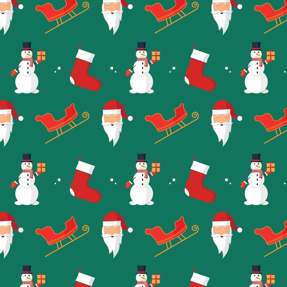 Seamless pattern with sleigh, snowman and Santa. vector