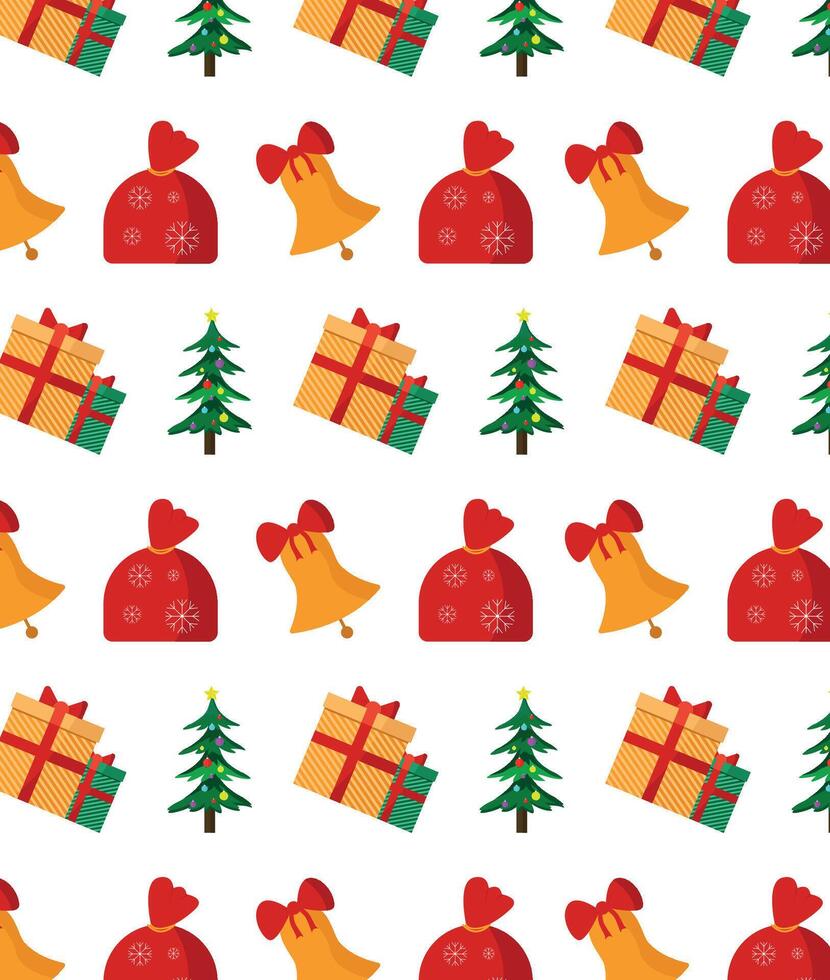 Seamless pattern with bell, gifts and more. vector