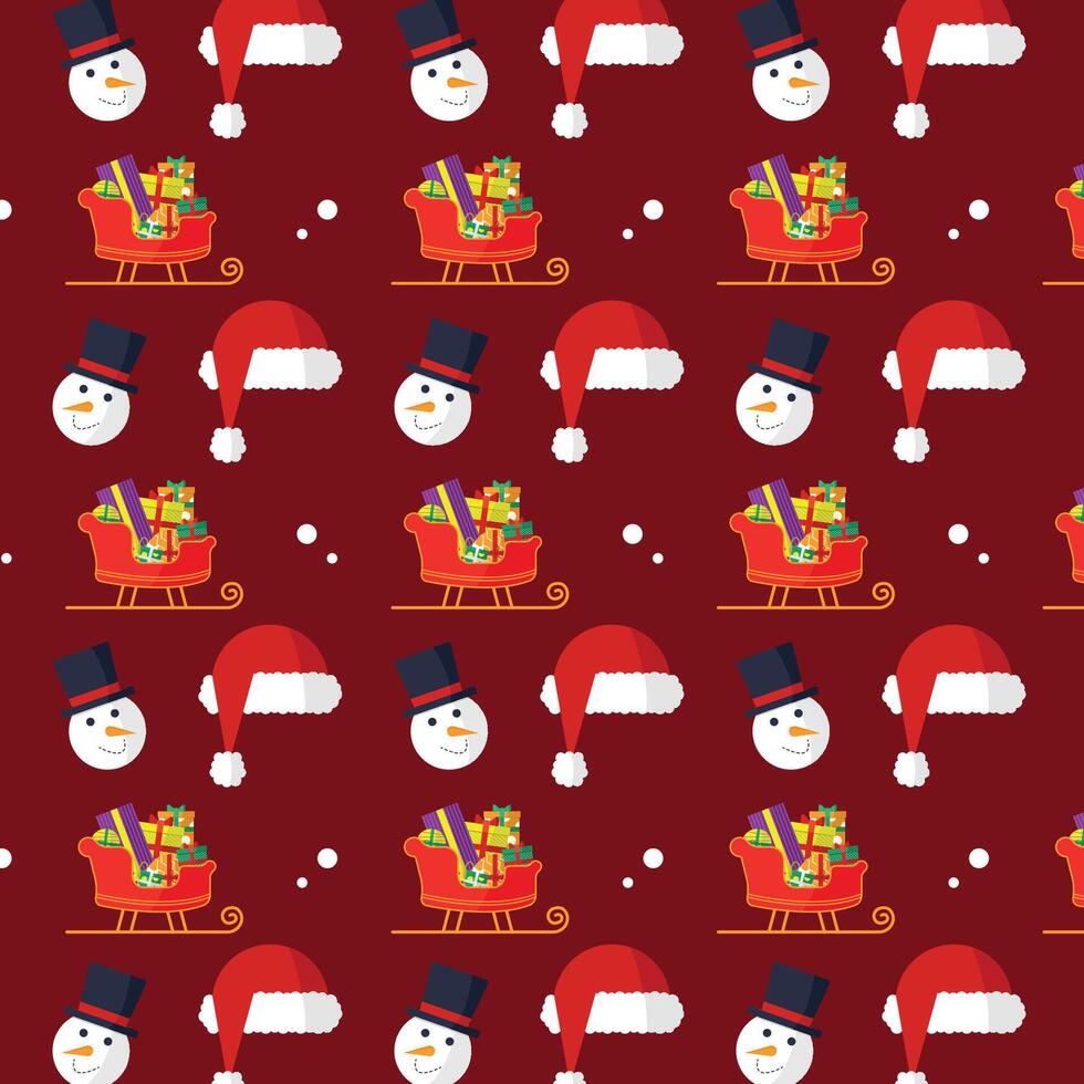 Seamless pattern with hat, gifts, snowman and other items. vector