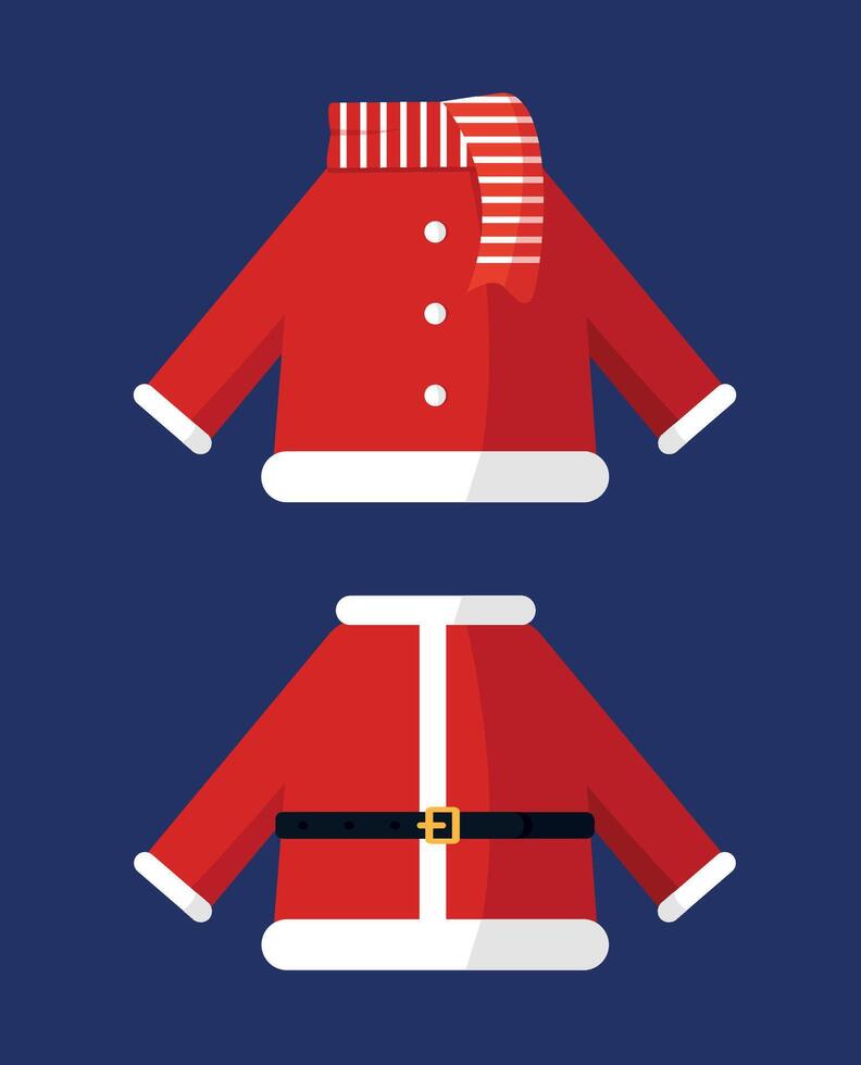 Santa jacket with scarf and jacket with waist belt. vector