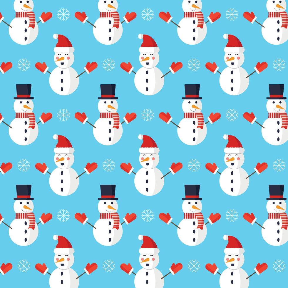 Seamless pattern with snowmen in caps and hats. vector