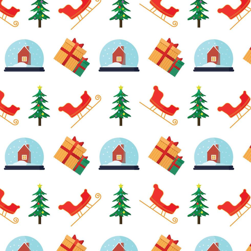Seamless pattern with house, sleigh and other on white background. vector