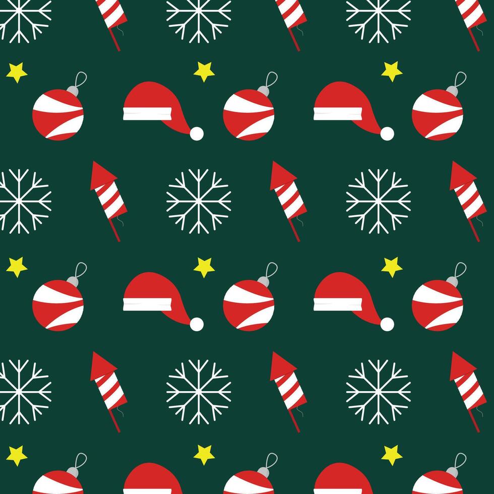 Seamless pattern with hat, snowflakes and other items. vector