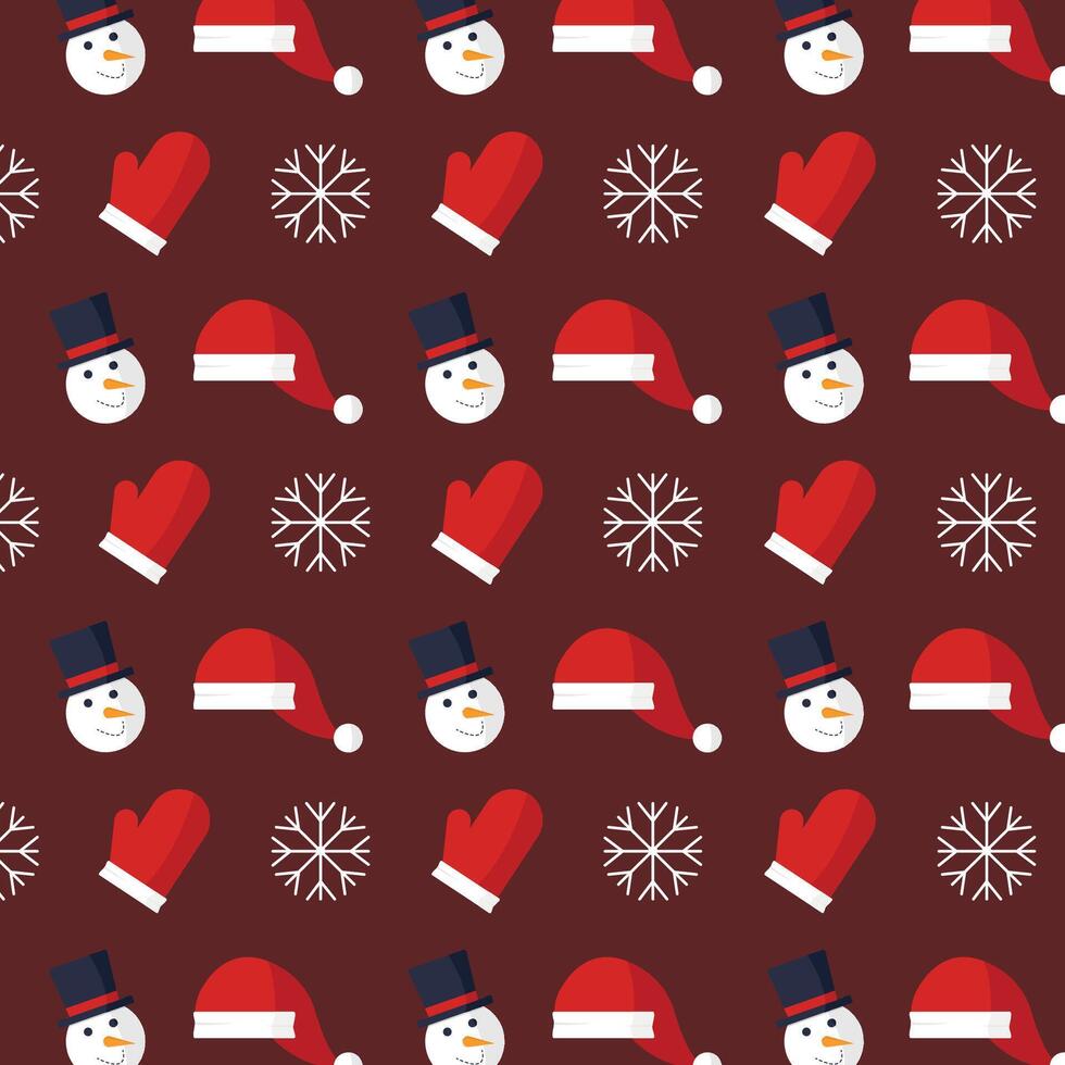 Seamless pattern with Santa hat, mitten and more on dark background. vector