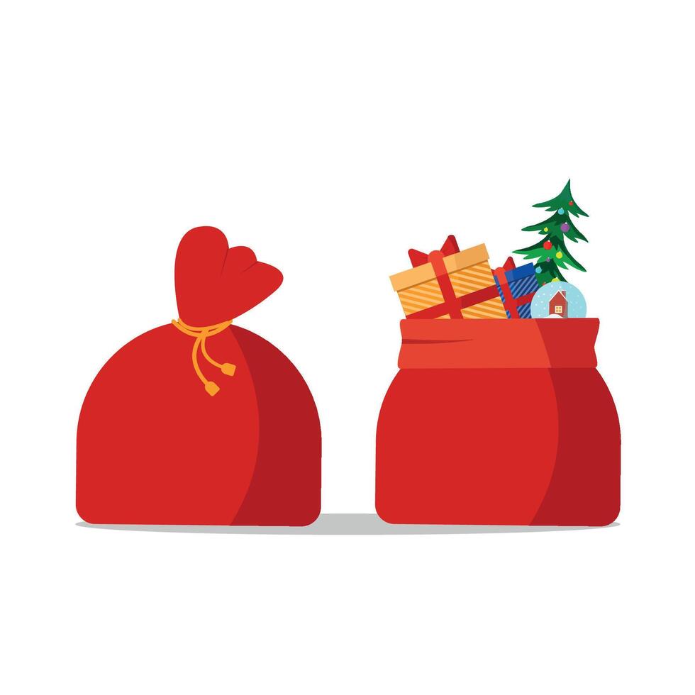 Two Santa sacks with gifts and other items. vector